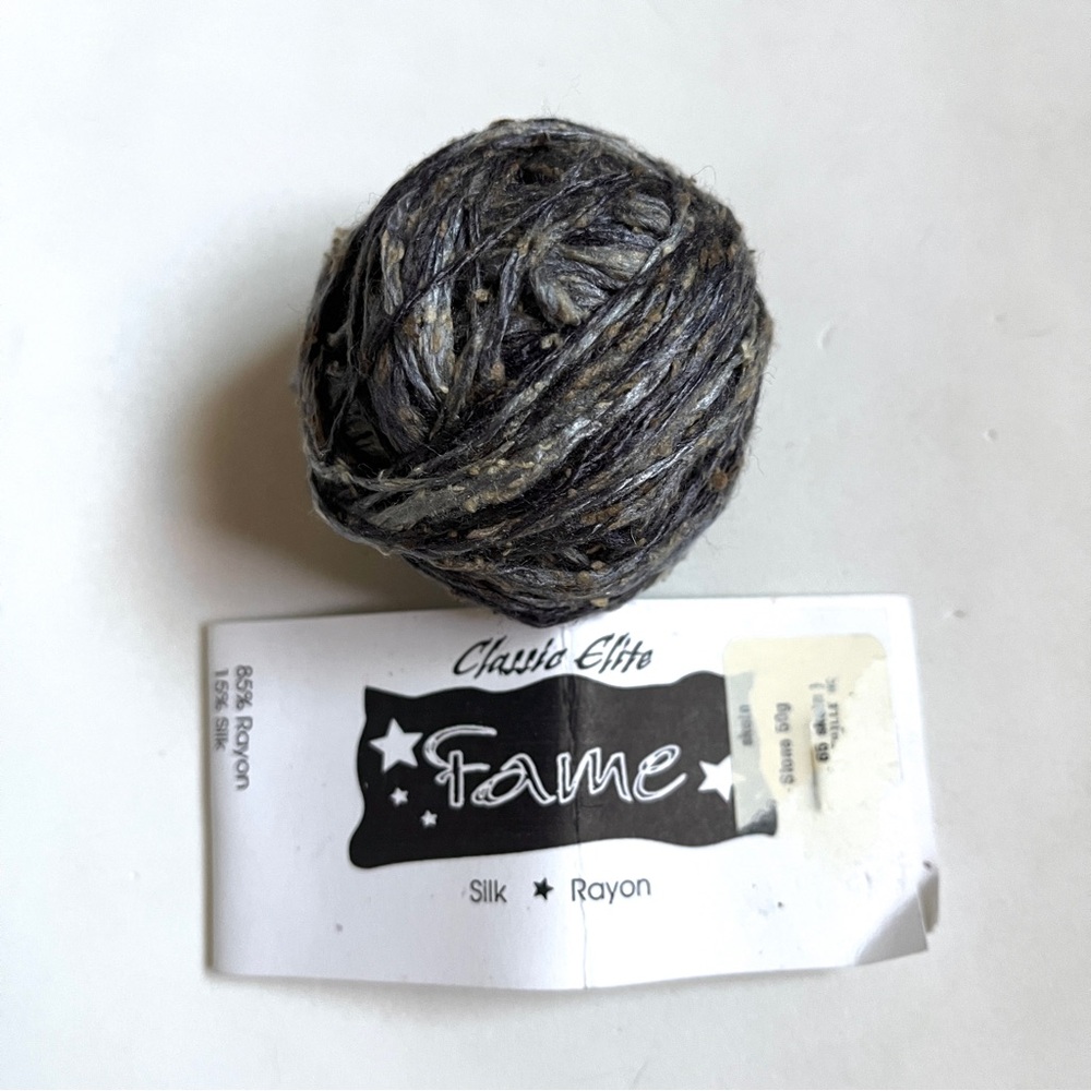 Classic Elite ‘Fame’ Yarn - Blues,Grays, yellow accent. Small Ball Silk & Rayon